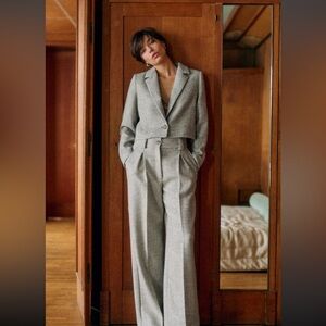 Théophile Trousers - Sézane - Light Grey Herringbone - 2/34 - Wool